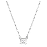 Swarovski Stilla Square Cut Pendant Necklace - White and Rhodium Plated