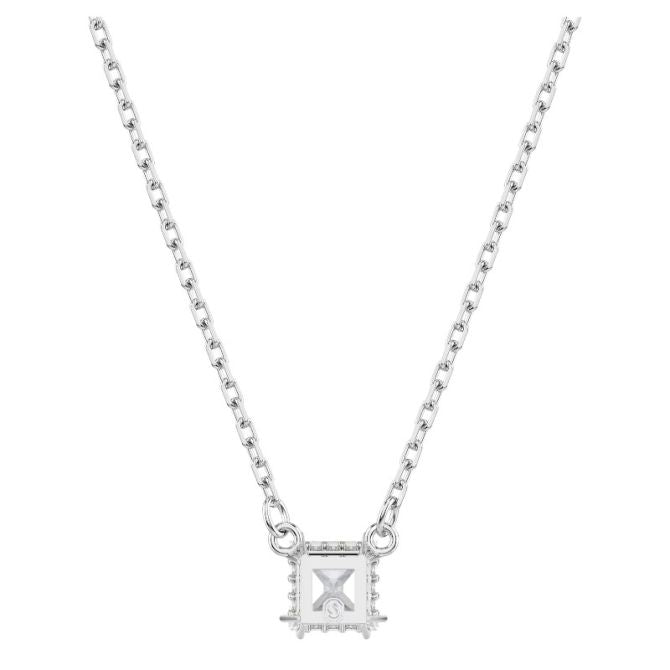 Swarovski Stilla Square Cut Pendant Necklace - White and Rhodium Plated