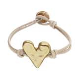 UNOde50 Camel Leather Gold Heart Charm Bracelet - Medium