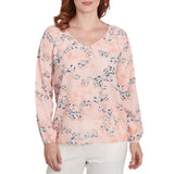 Emaline V-Neck Blurred Floral Long Sleeve Blouse