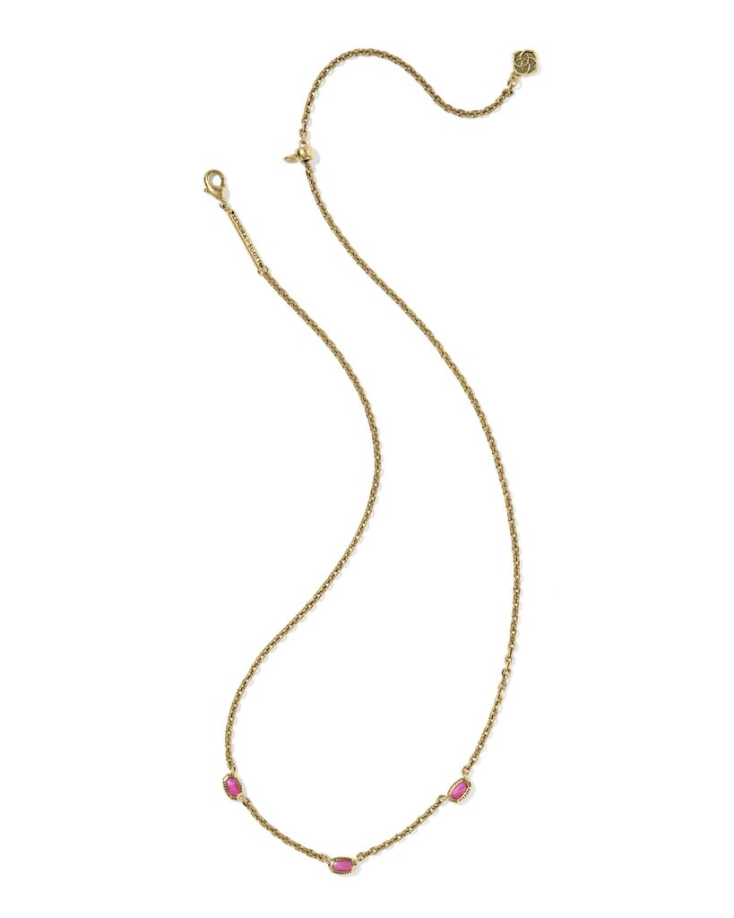 Kendra Scott Mini Elisa Dark Fuchsia Three Stone Strand Necklace - Gold Plated