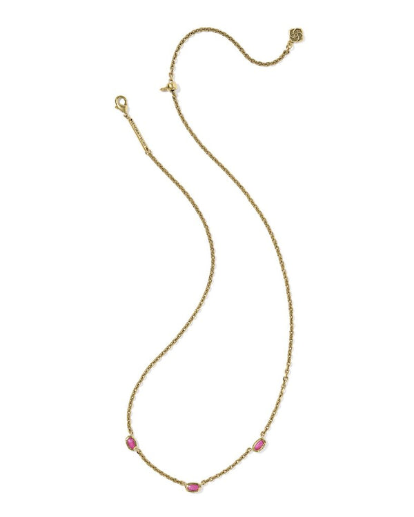 Kendra Scott Mini Elisa Dark Fuchsia Three Stone Strand Necklace - Gold Plated