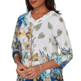 Alfred Dunner Womens Placed Texture Floral Knit Top