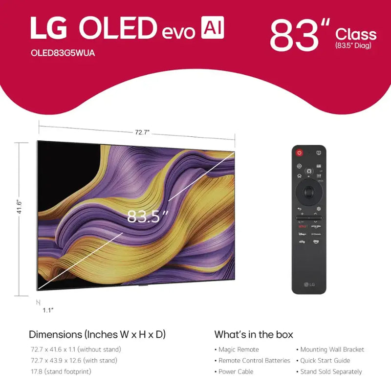 LG 83" Class G5 Series OLED evo AI 4K UHD Smart webOS TV with One Wall Design