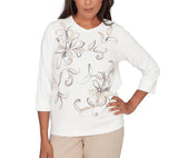Ruby Rd. Womens Floral Embroidered Crew Neck Top