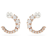 Swarovski Matrix Hoop Earrings - Crystal pearl, Round cut, White, Rose gold-tone plated