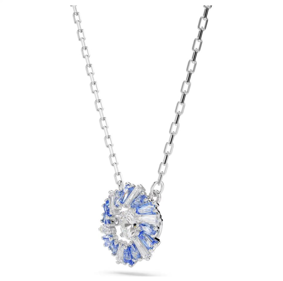 Swarovski Idyllia Earrings & Necklace Set - Mixed cuts, Flower, Blue, Rhodium Plated