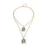 UNOde50 Gold-Plated Double Blue Crystal Long Pendant Necklace