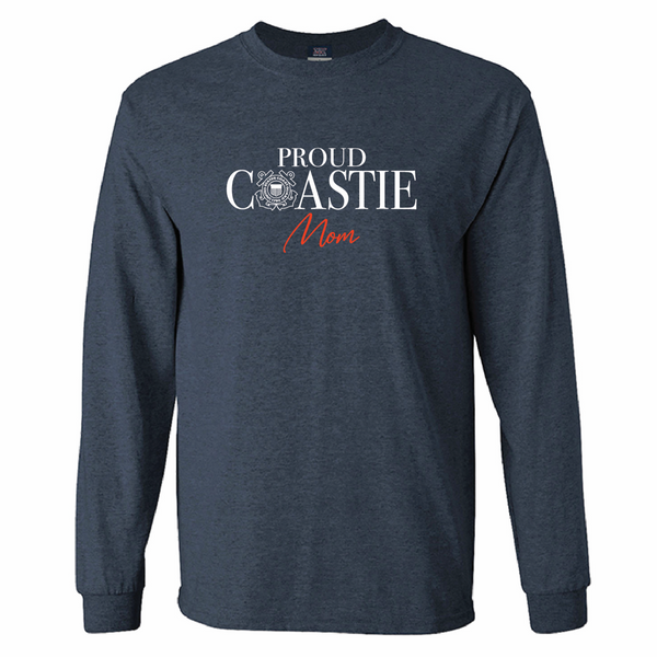 Coast Guard Womens Proud Coastie Mom with White Ink Long Sleeve T-Shirt