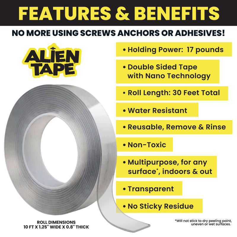 As Seen On TV Alien Tape 10 ft. Multi-Surface Tape Reusable Double-Sided - 3 Pack