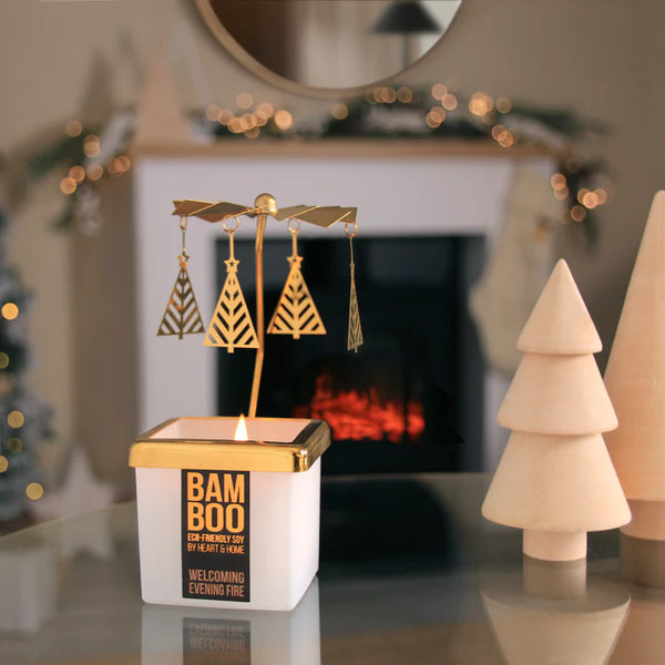 Heart & Home Bamboo Welcoming Evening Fire Small Candle & Carousel Gift Set