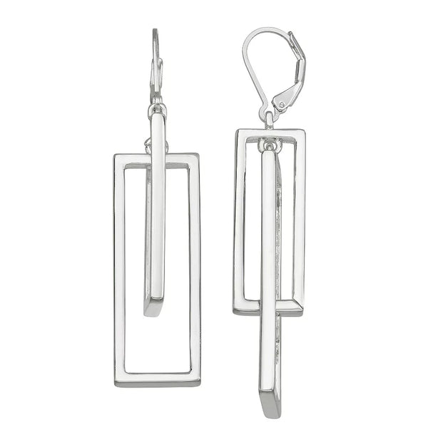 Nine West Silver-Tone Rectangular Orbital Lever Back Earrings