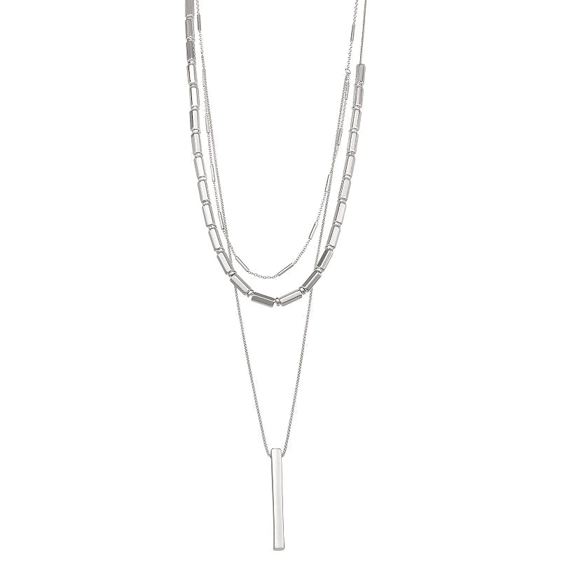 Nine West Silver-Tone Multi-Row Bar Pendant Necklace