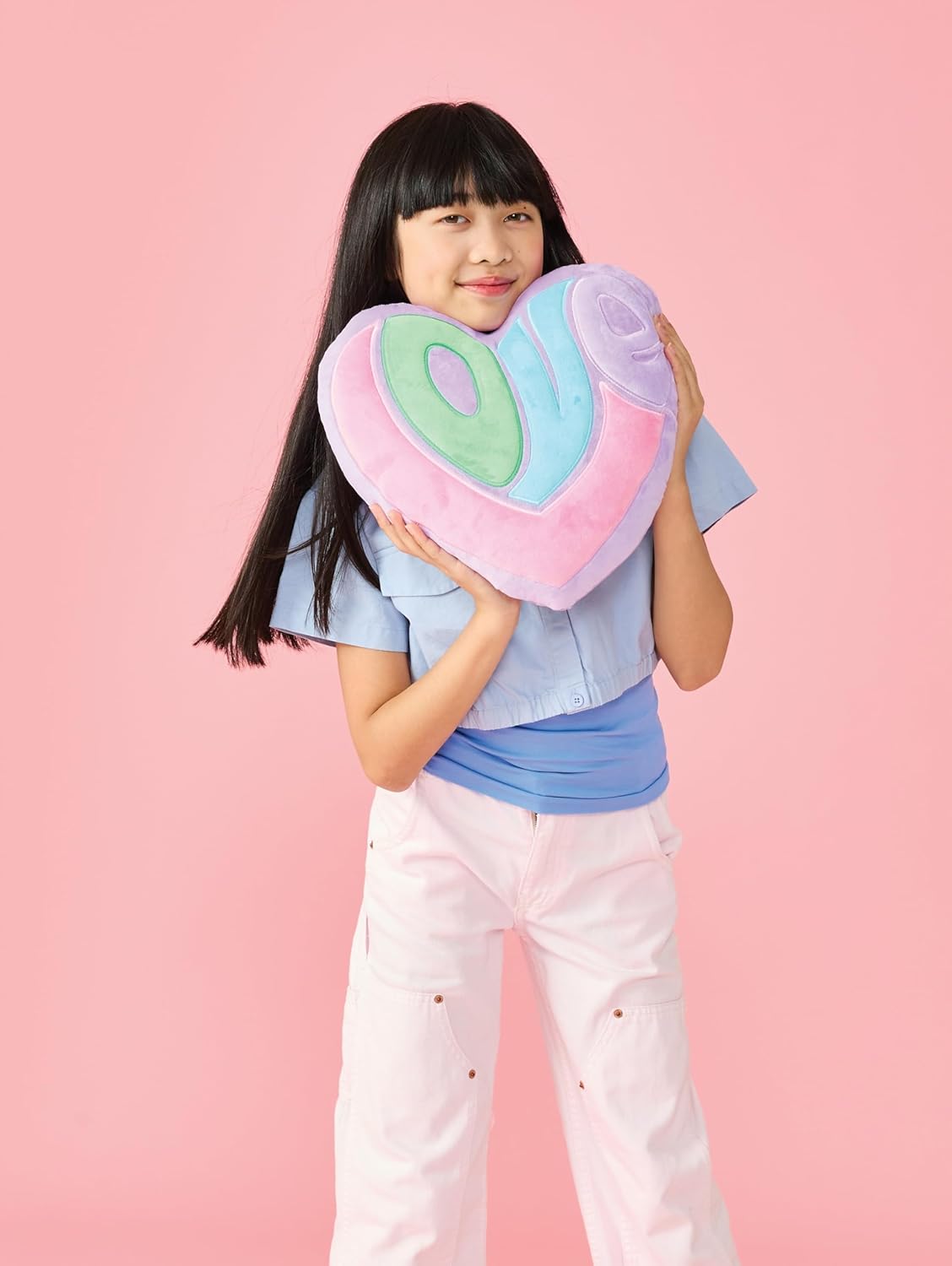 ISCREAM Plush Pastels Love Embroidered Heart Shaped Pillow