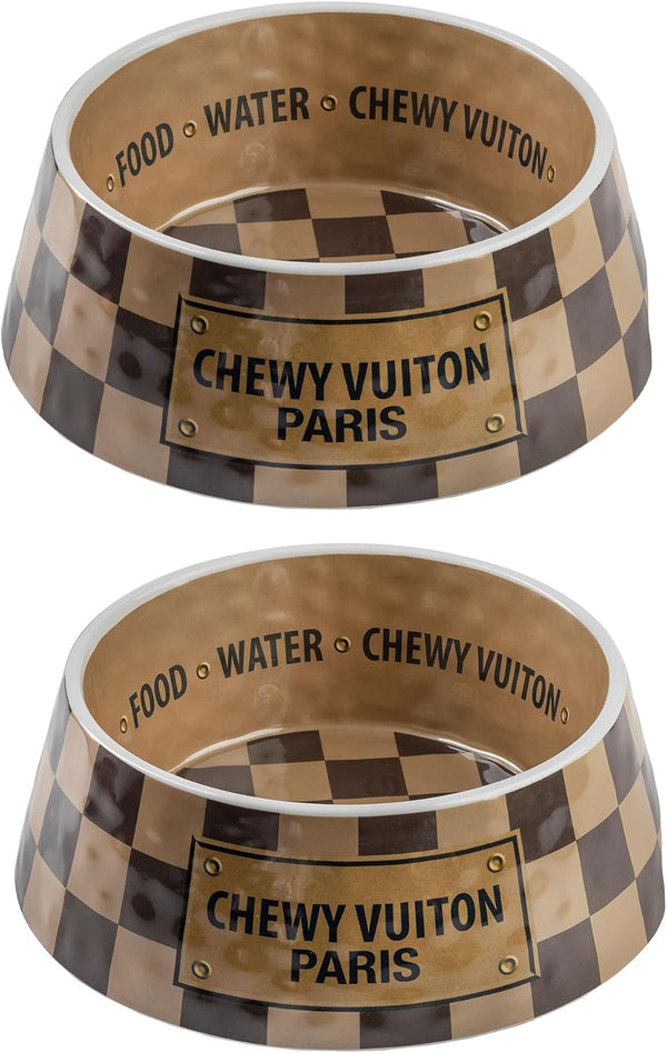 Haute Diggity Dog Checker Chewy Vuiton Dog Bowl - Medium