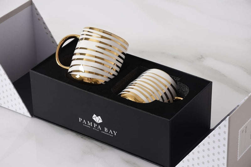 Pampa Bay Porcelain with Gold Detail Striped Mugs