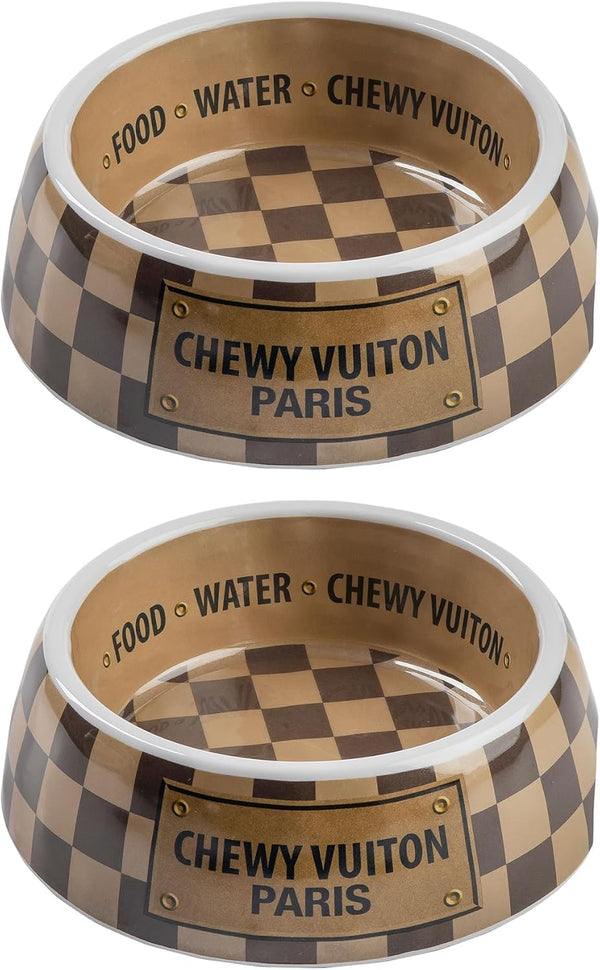 Haute Diggity Dog Checker Chewy Vuiton Dog Bowl - Small