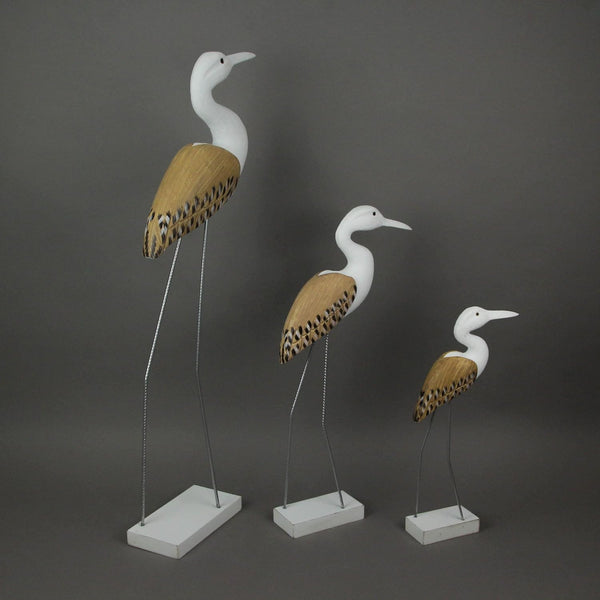 Things2Die4 Hand Carved White Painted Wood Bird Sculptures - Set of 3