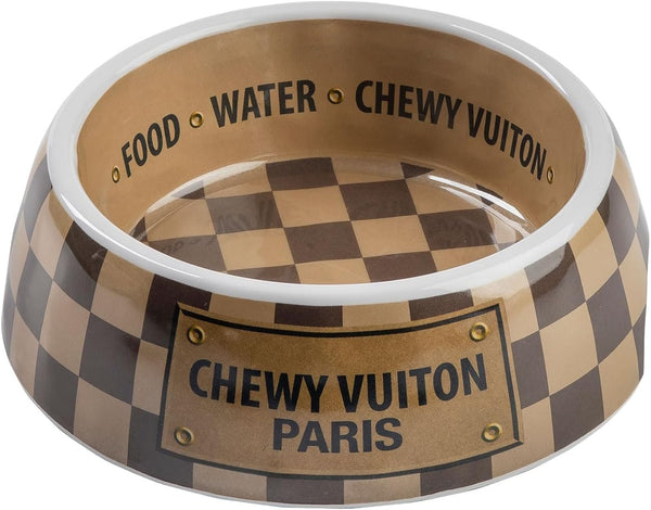 Haute Diggity Dog Checker Chewy Vuiton Dog Bowl - Small