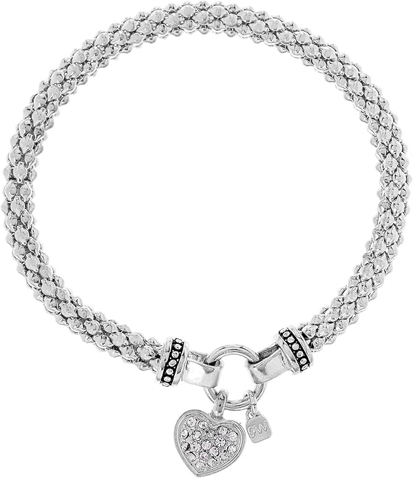 Nine West Silver-Tone Pavé Heart Stretch Bracelet