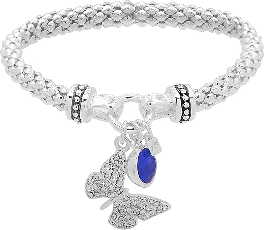 Nine West Butterfly Charm Silver-Tone Stretch Bracelet