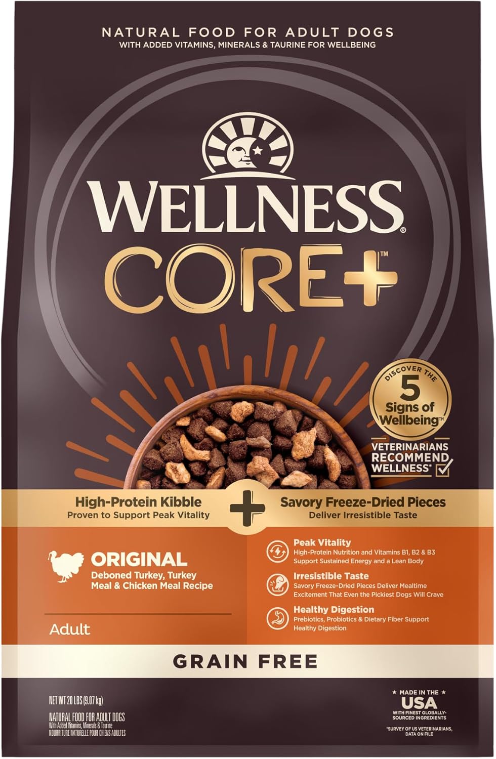 Wellness CORE+ Turkey & Chicken Natural Grain Free Dry Dog Food - 20 lbs.