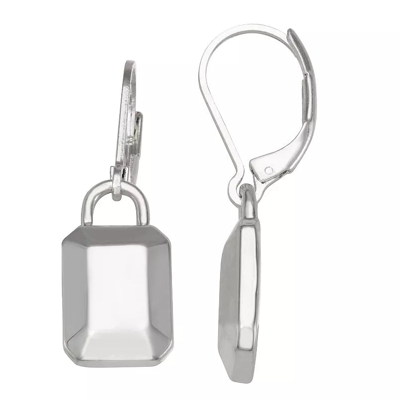 Nine West Silver-Tone Padlock Leverback Earrings