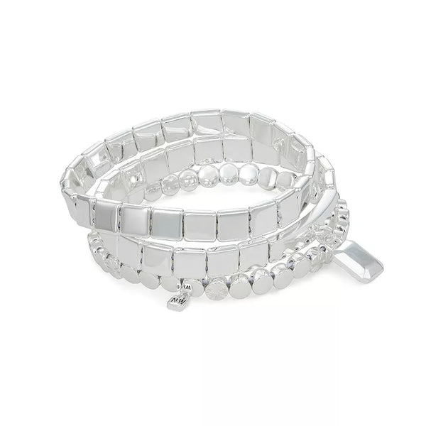 Nine West Silver-Tone 3 Piece Beaded Stretch Bracelet