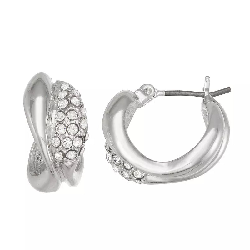 Nine West Silver-Tone Pave Huggie Earrings