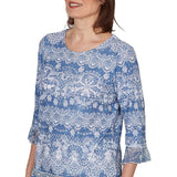 Alfred Dunner Womens Lacey Striped Knit Top