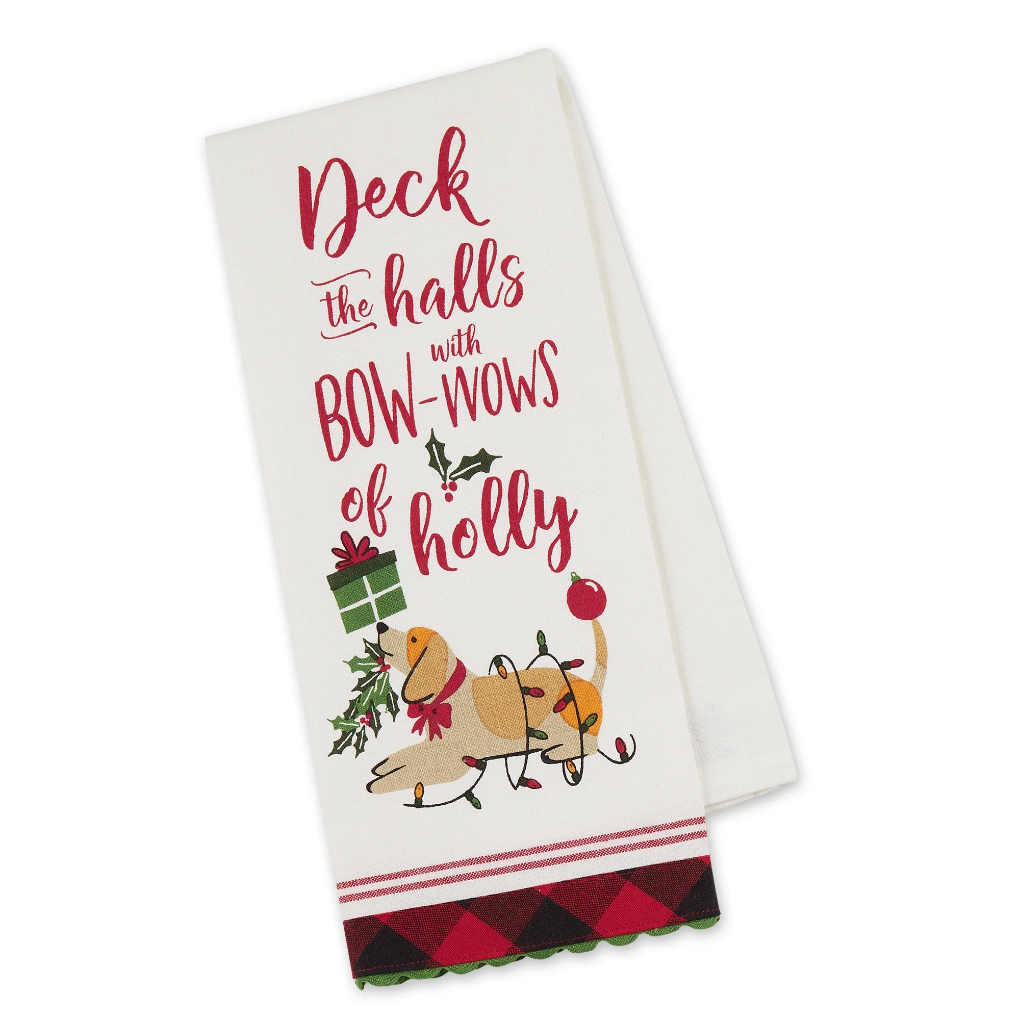 Design Imports Bowows of Holly Embellished Dishtowel