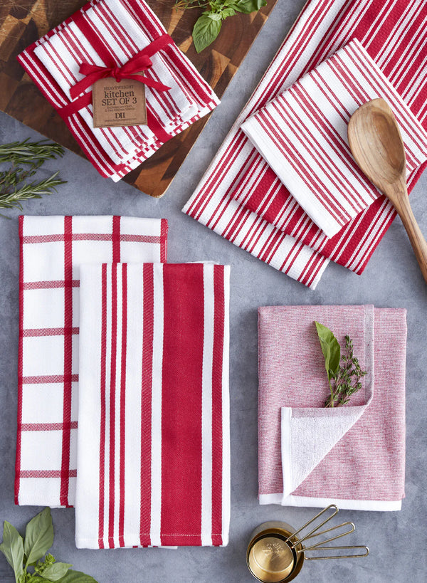 Design Imports Red Cider Satin Twill Stripe Dishtowel