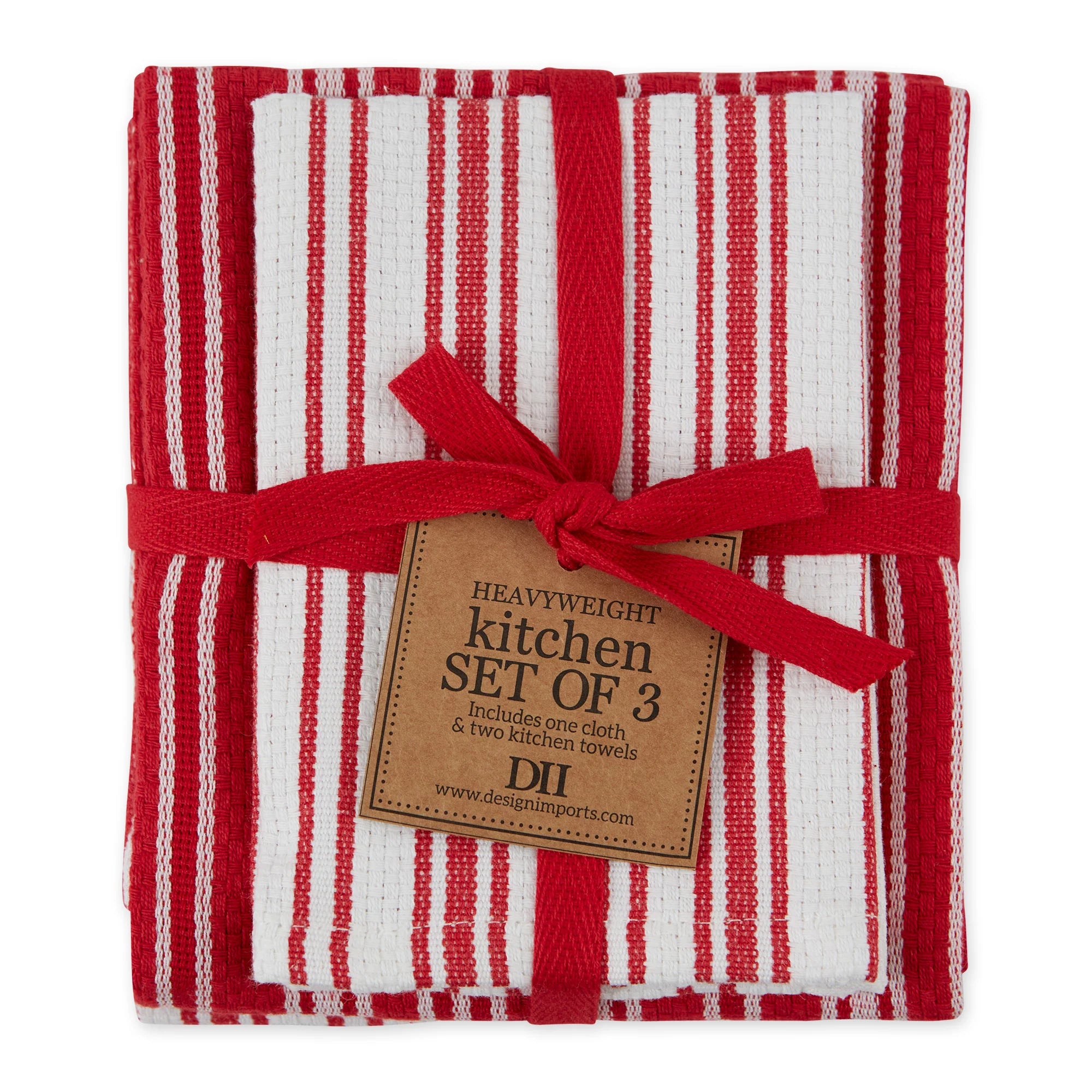 Design Imports Red Cider Classic Stripe Heavyweight Kitchen Towels