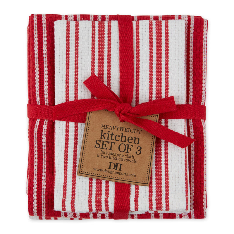 Design Imports Red Cider Classic Stripe Heavyweight Kitchen Towels