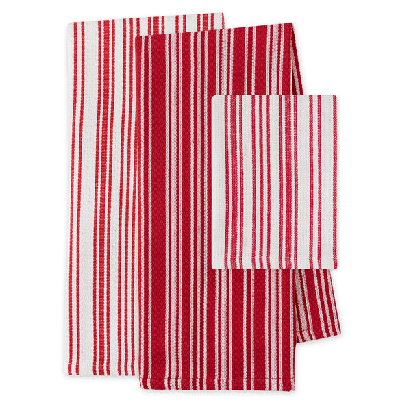 Design Imports Red Cider Classic Stripe Heavyweight Kitchen Towels