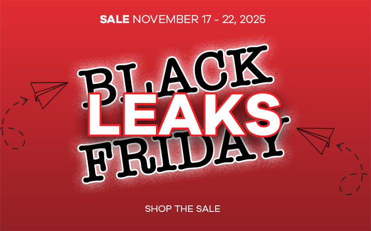 Black Friday sale advertisement with 'BlackLeaks Friday' on a red background