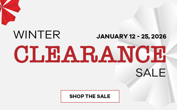 Winter clearance sale advertisement with dates and 'Shop the Sale' button on a white background.