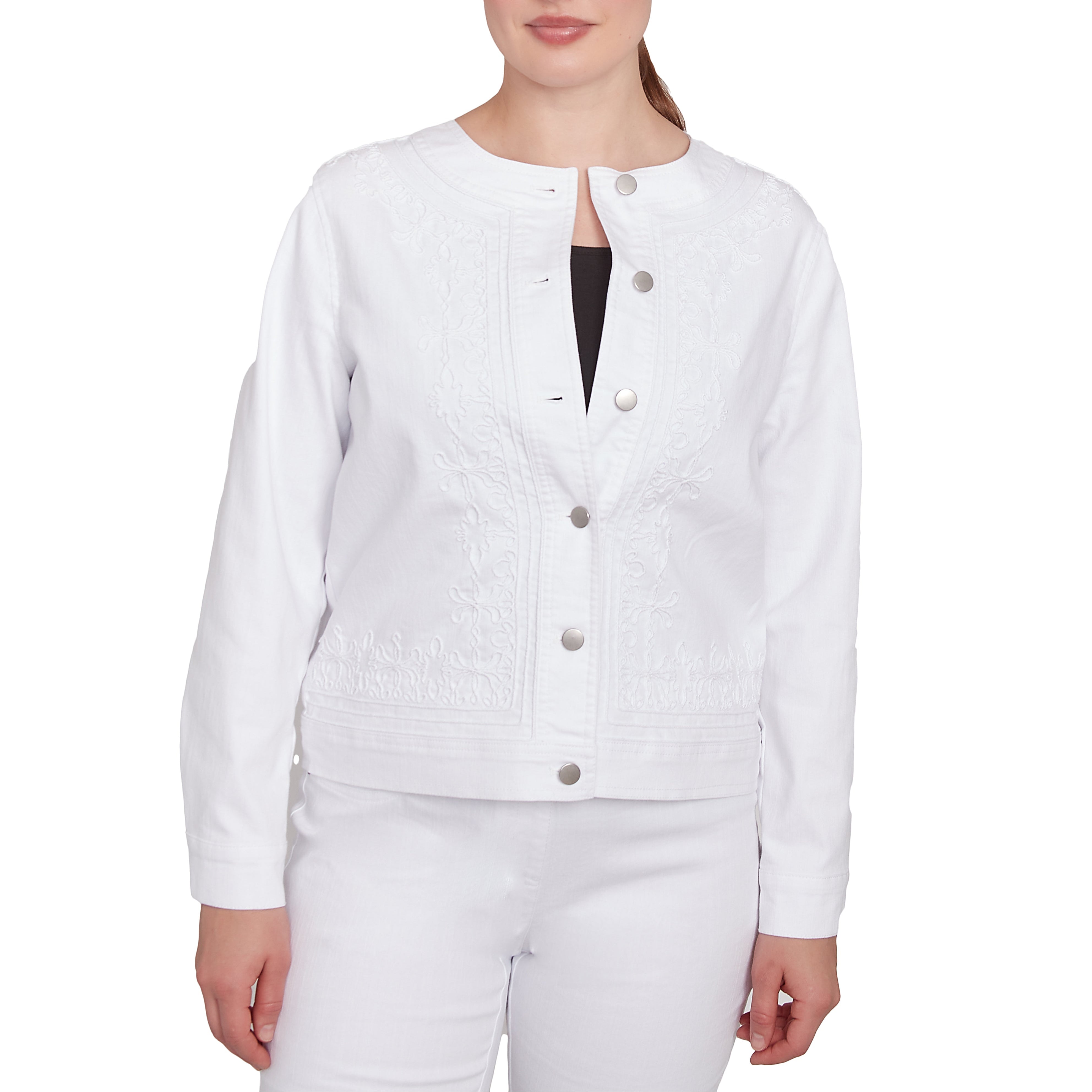 Ruby Rd. Womens Bella Vista Denim Embroidered Jacket
