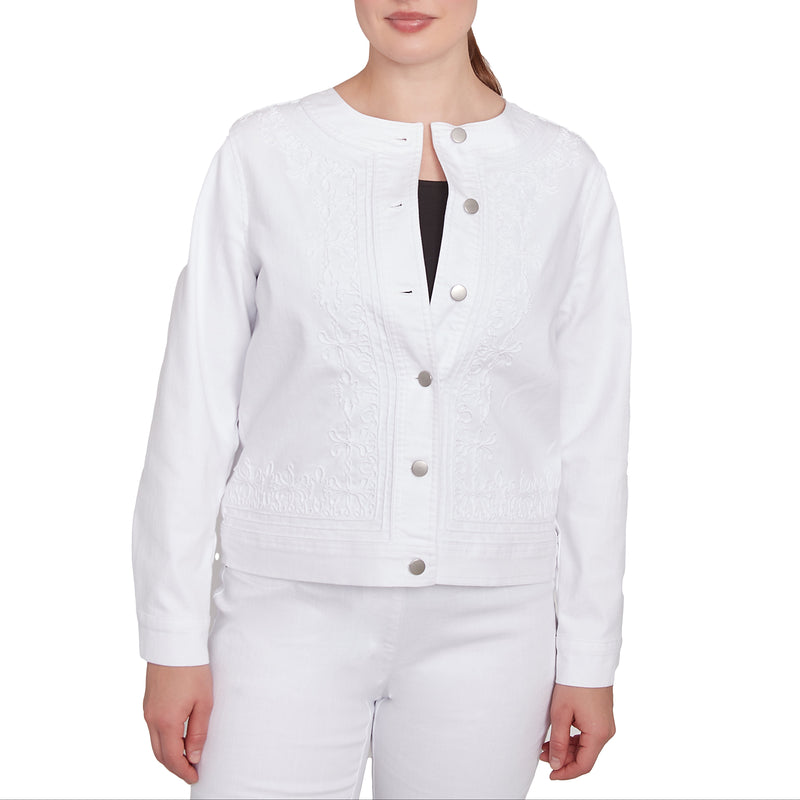 Ruby Rd. Womens Bella Vista Denim Embroidered Jacket