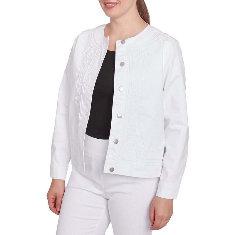 Ruby Rd. Womens Bella Vista Denim Embroidered Jacket