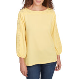 Ruby Rd. Womens Scoop Neck Lace Trim 3/4 Sleeve Top