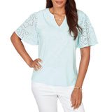 Ruby Rd. Womens Eyelet Sleeve Cotton Jersey Top