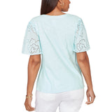 Ruby Rd. Womens Eyelet Sleeve Cotton Jersey Top