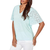 Ruby Rd. Womens Eyelet Sleeve Cotton Jersey Top
