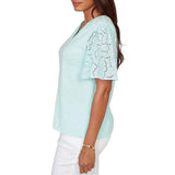 Ruby Rd. Womens Eyelet Sleeve Cotton Jersey Top