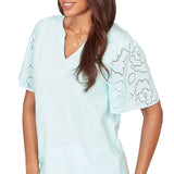 Ruby Rd. Womens Eyelet Sleeve Cotton Jersey Top