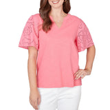 Ruby Rd. Womens Eyelet Sleeve Cotton Jersey Top