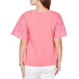 Ruby Rd. Womens Eyelet Sleeve Cotton Jersey Top