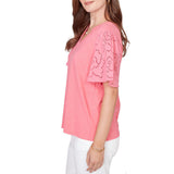 Ruby Rd. Womens Eyelet Sleeve Cotton Jersey Top