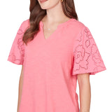Ruby Rd. Womens Eyelet Sleeve Cotton Jersey Top